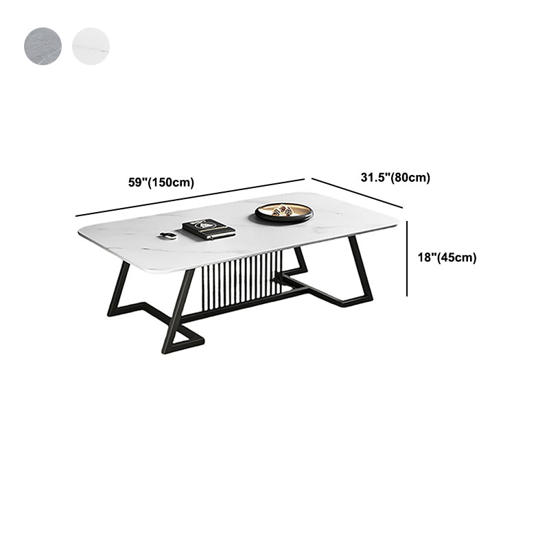 Rectangle Stone Top Coffee Table with Black Metal Trestle Base