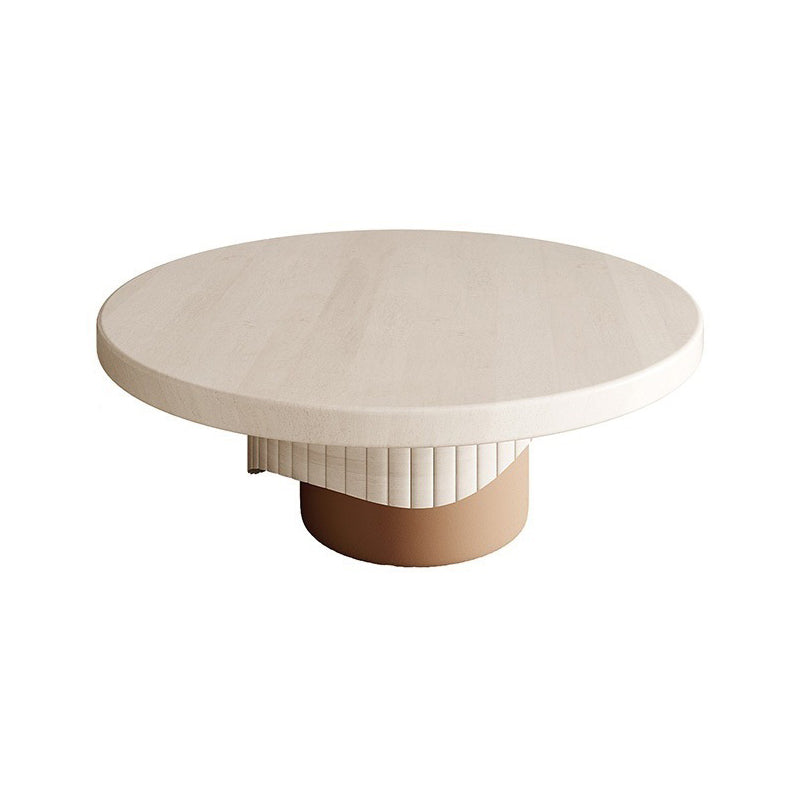 Round Sold Wooden Coffee Table with One Leg Base for Living Room