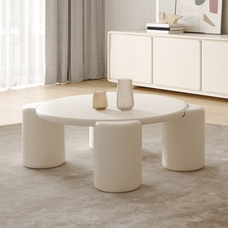 Scandinavian Round Wood Coffee Table with 4 Legs Coffee Table in White