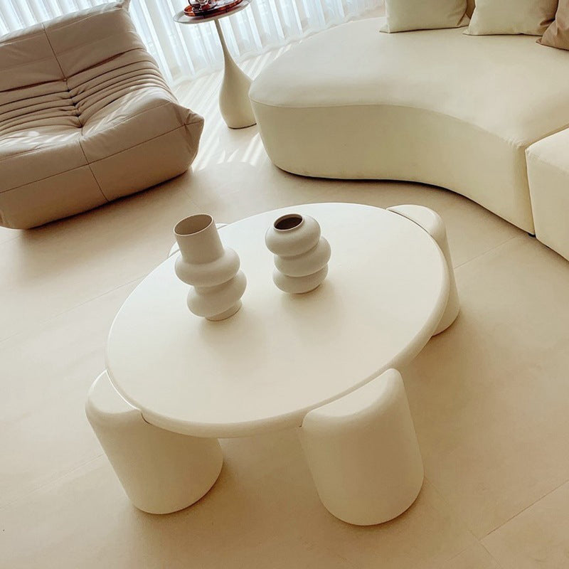 Scandinavian Round Wood Coffee Table with 4 Legs Coffee Table in White