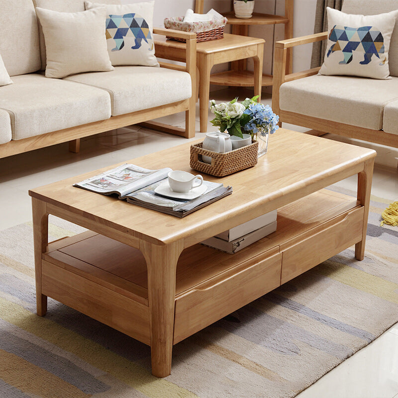Contemporary 4 Legs Solid Wood with Drawer Rectangular/Square Coffee Table
