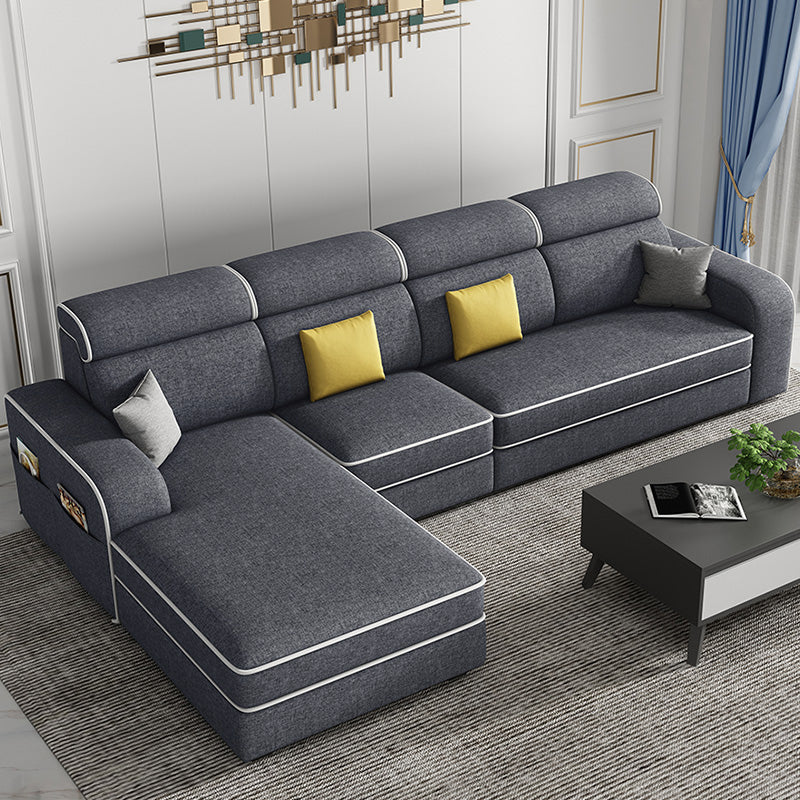 Cotton Blend Square Arm Sofa & Chaise for Living Room with storage