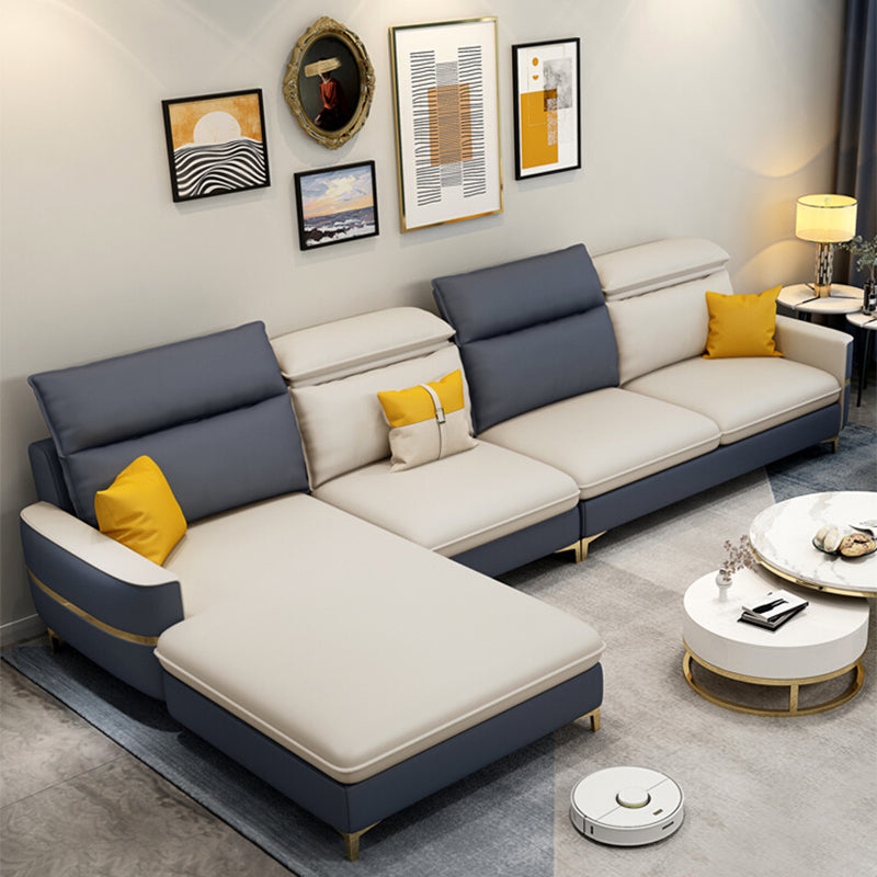 Modern 33.46 " H Faux Leather Square Arm Sofa & Chaise for Living Room