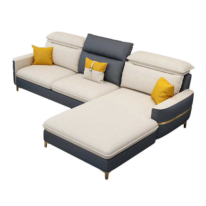 Modern 33.46 " H Faux Leather Square Arm Sofa & Chaise for Living Room