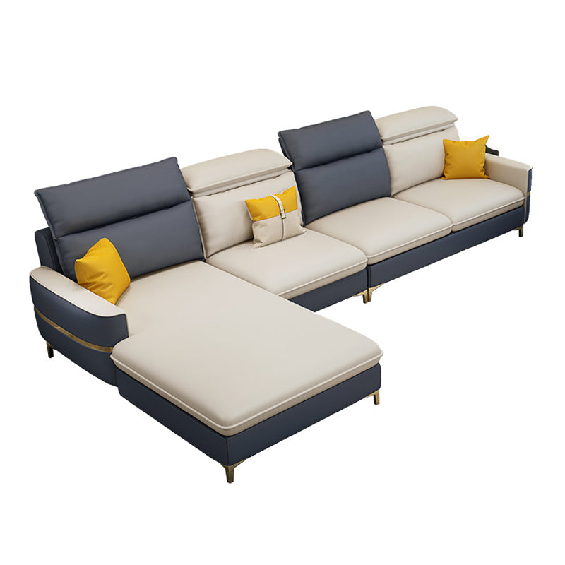 Modern 33.46 " H Faux Leather Square Arm Sofa & Chaise for Living Room