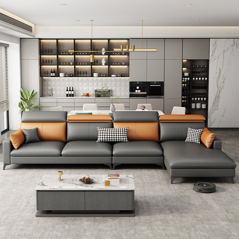 Contemporary 35.43 " H Faux Leather Square Arm Sofa & Chaise