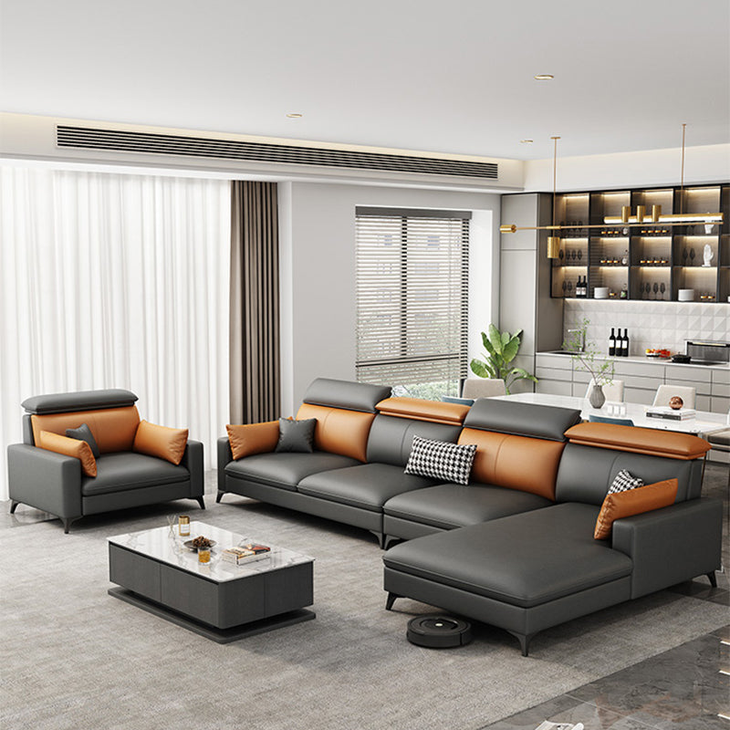 Contemporary 35.43 " H Faux Leather Square Arm Sofa & Chaise