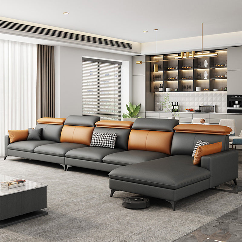 Contemporary 35.43 " H Faux Leather Square Arm Sofa & Chaise