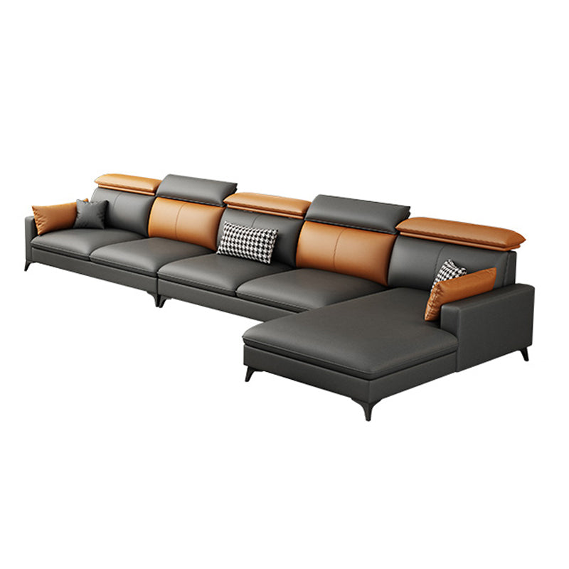 Contemporary 35.43 " H Faux Leather Square Arm Sofa & Chaise