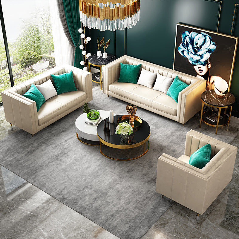Genuine Leather Tuxedo Arm Sofa Contemporary Tight Back Standard Sofa
