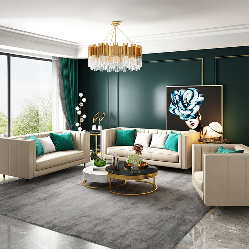 Genuine Leather Tuxedo Arm Sofa Contemporary Tight Back Standard Sofa