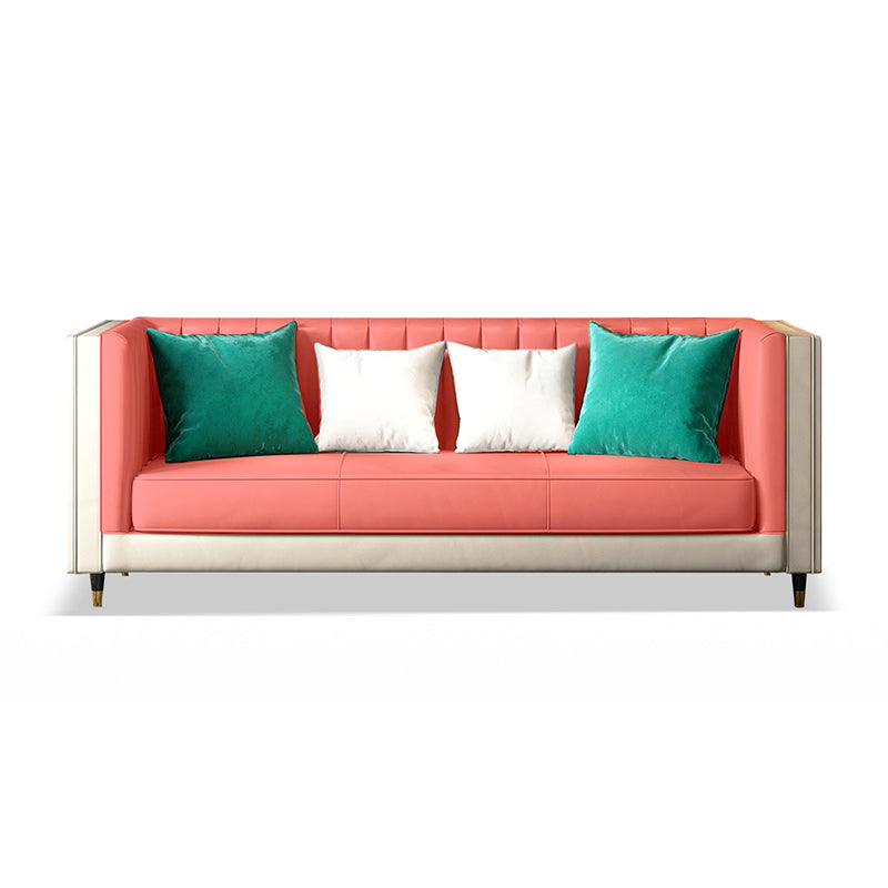 Genuine Leather Tuxedo Arm Sofa Contemporary Tight Back Standard Sofa