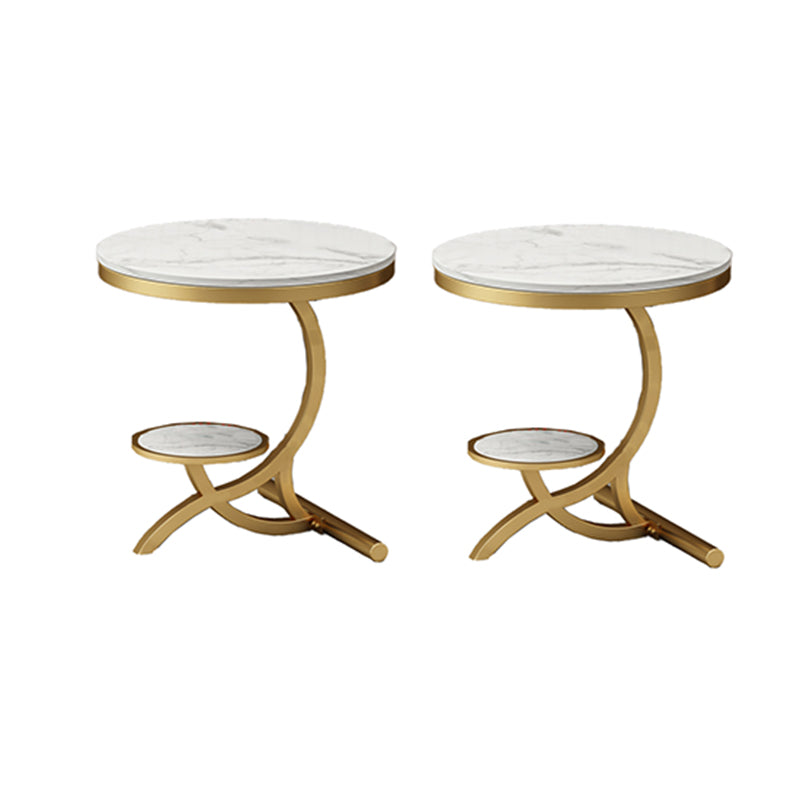 Modern Double Tier Side End Table White Corner Table for Living Room