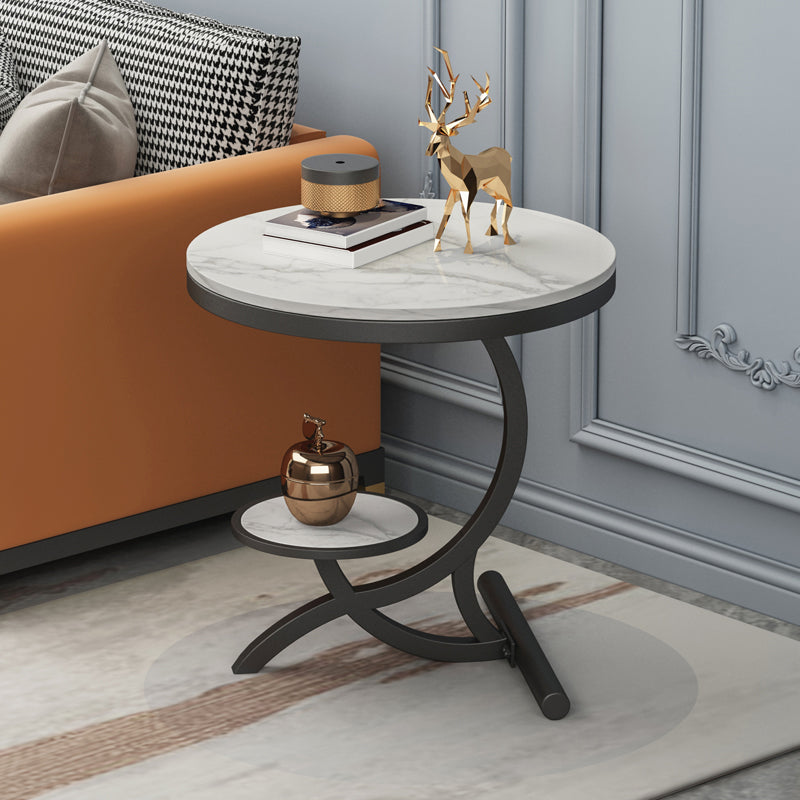 Modern Double Tier Side End Table White Corner Table for Living Room