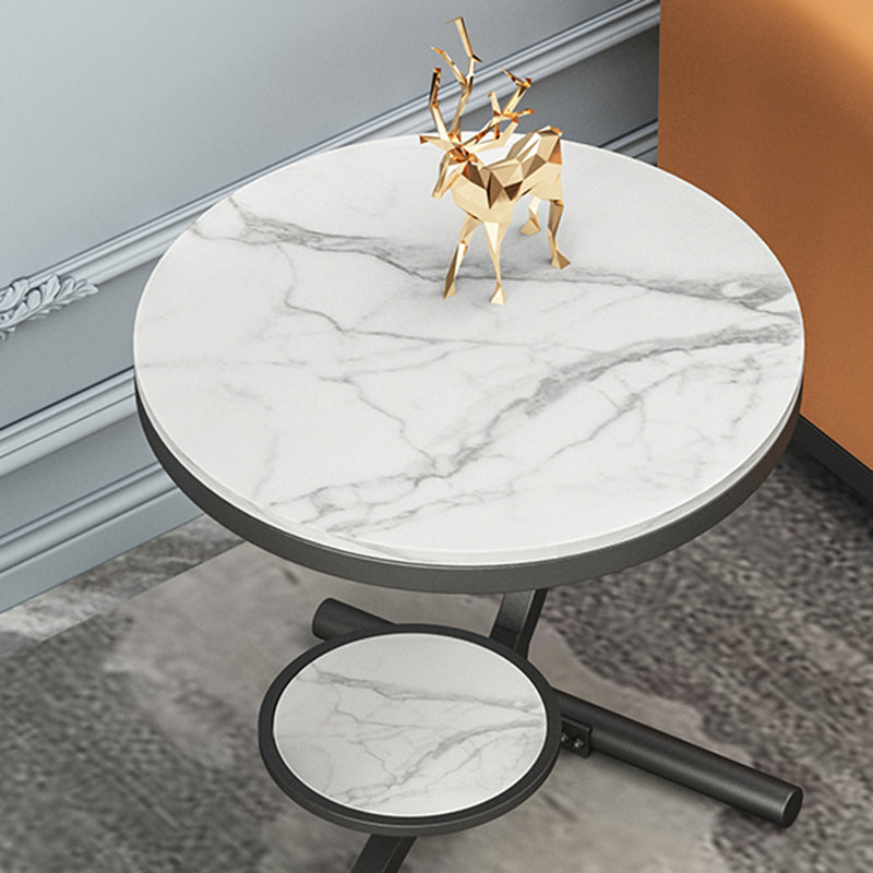Modern Double Tier Side End Table White Corner Table for Living Room