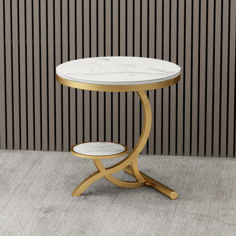 Modern Double Tier Side End Table White Corner Table for Living Room