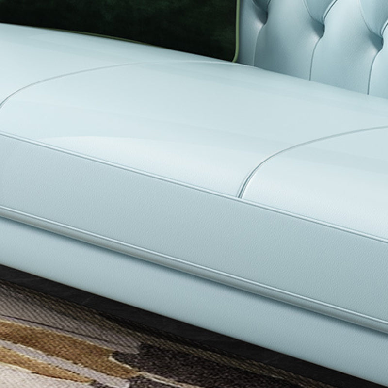 Contemporary Tufted Back Chesterfield Settee Genuine Leather Rolled Arm Sofa