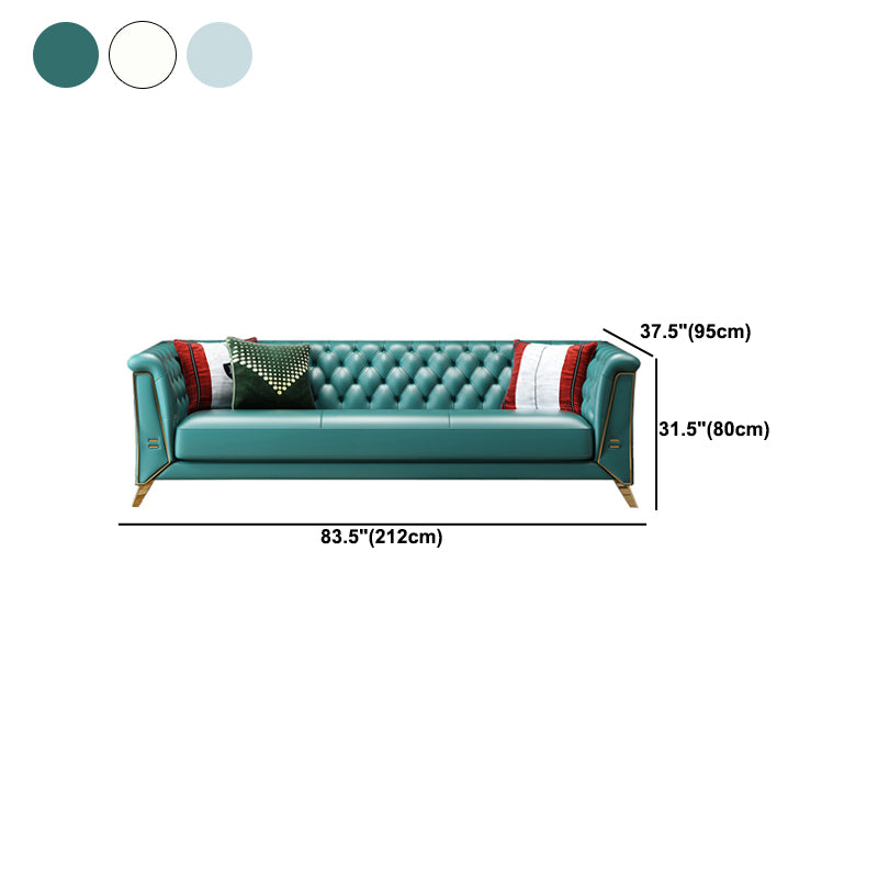 Contemporary Tufted Back Chesterfield Settee Genuine Leather Rolled Arm Sofa