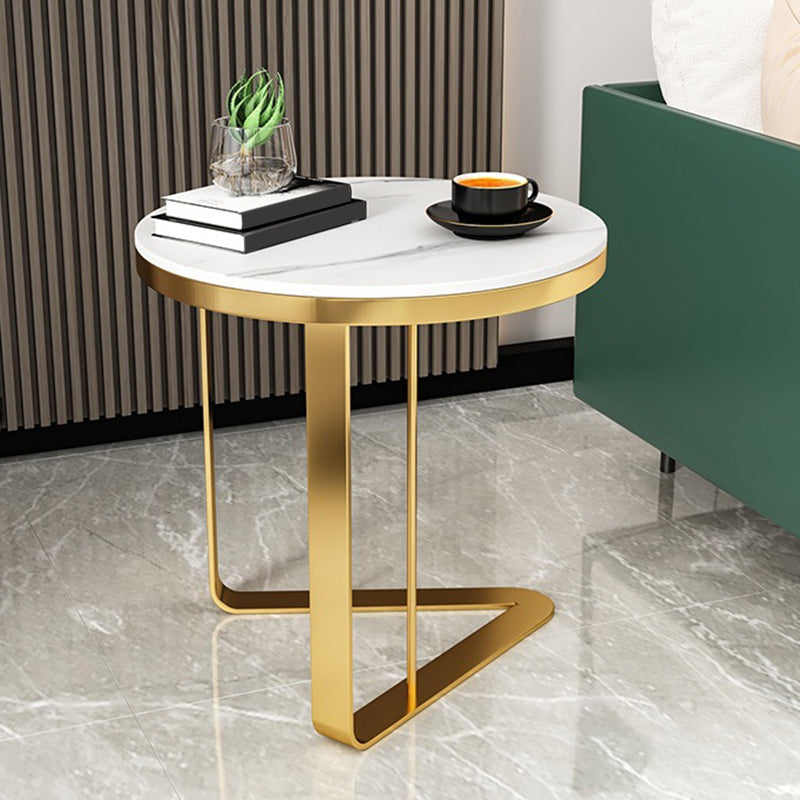 Contemporary White Round End Table Slate Top Frame Side Table