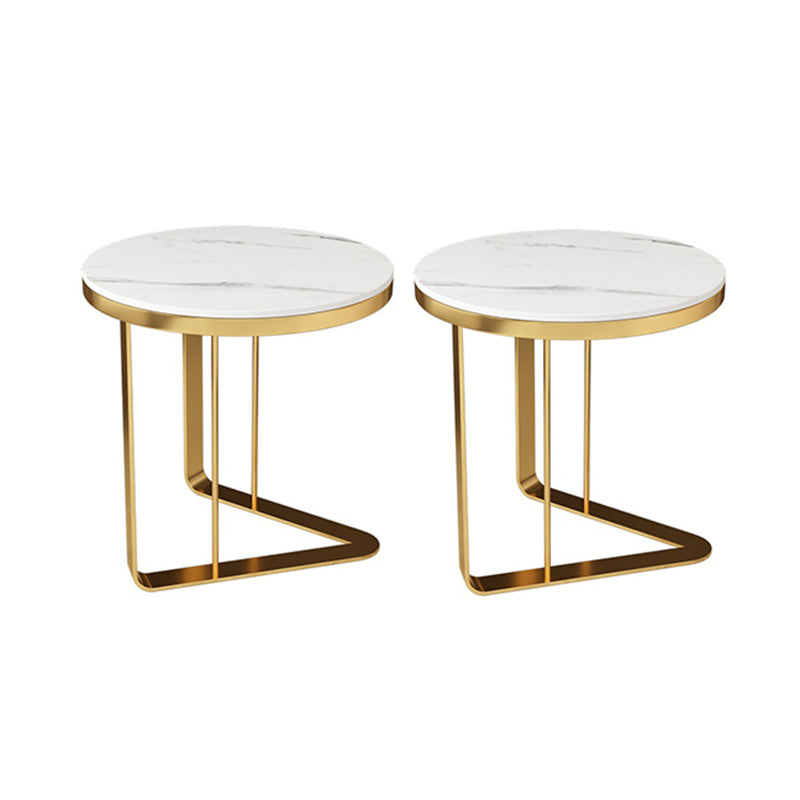 Contemporary White Round End Table Slate Top Frame Side Table