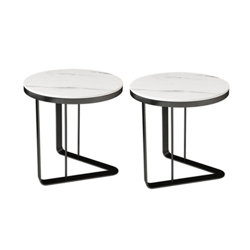 Contemporary White Round End Table Slate Top Frame Side Table
