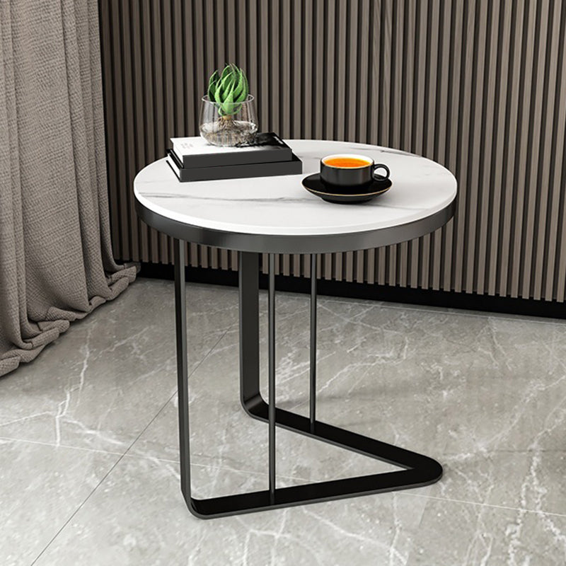 Contemporary White Round End Table Slate Top Frame Side Table