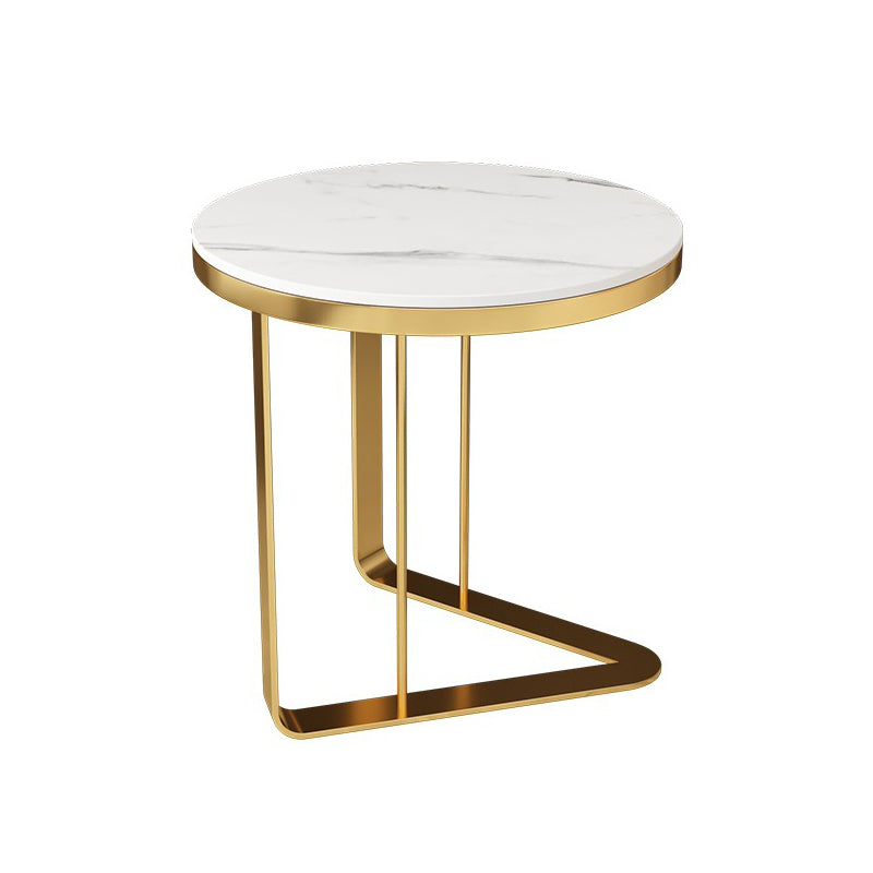 Contemporary White Round End Table Slate Top Frame Side Table