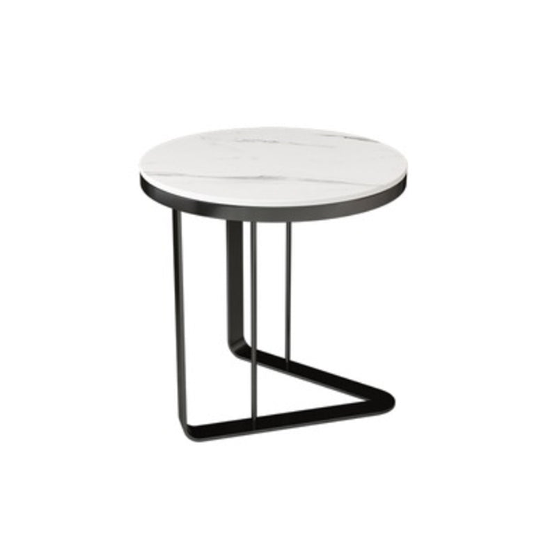 Contemporary White Round End Table Slate Top Frame Side Table