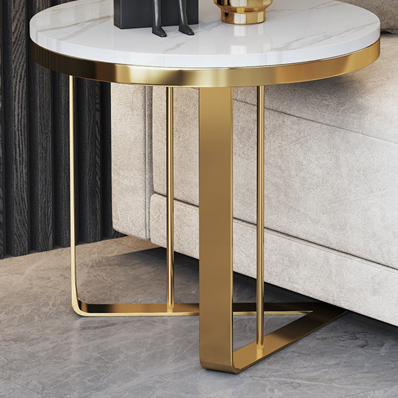 Contemporary White Round End Table Slate Top Frame Side Table