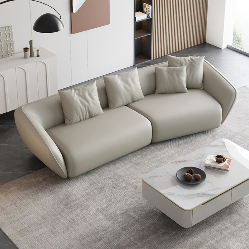 Genuine Leather Sloped Arm Sofa Contemporary Standard Sofa with Pillows