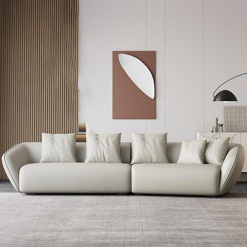 Genuine Leather Sloped Arm Sofa Contemporary Standard Sofa with Pillows