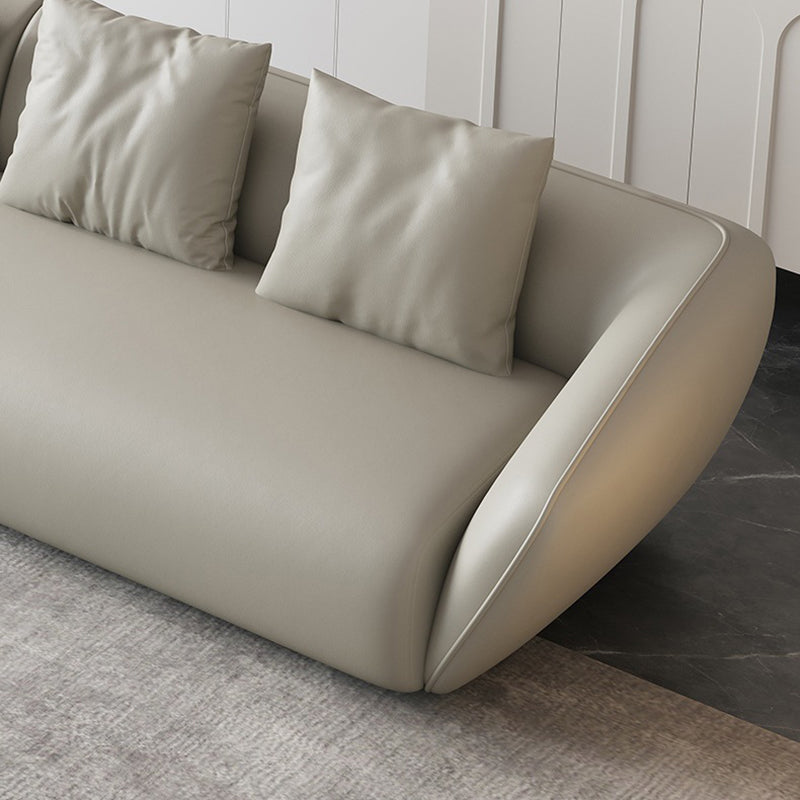 Genuine Leather Sloped Arm Sofa Contemporary Standard Sofa with Pillows
