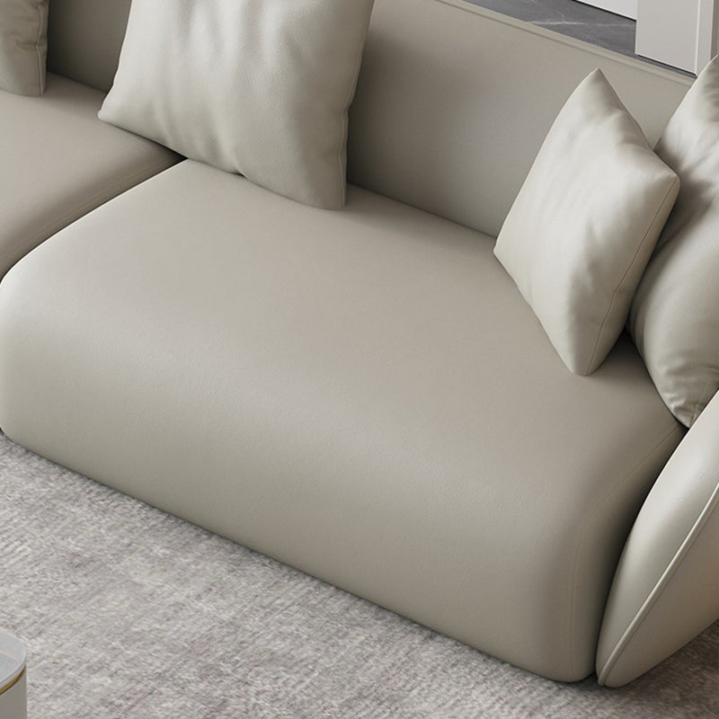 Genuine Leather Sloped Arm Sofa Contemporary Standard Sofa with Pillows
