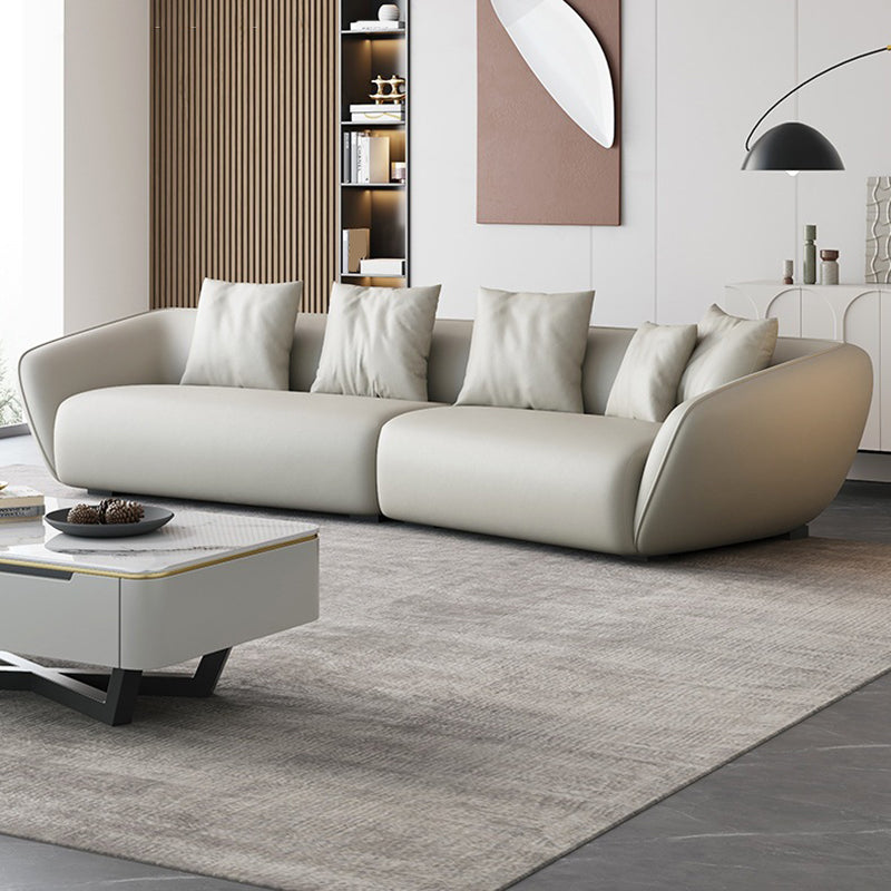 Genuine Leather Sloped Arm Sofa Contemporary Standard Sofa with Pillows