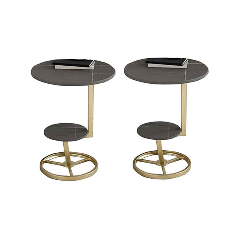 Modern Double Tier Side End Table Round Corner Table for Living Room