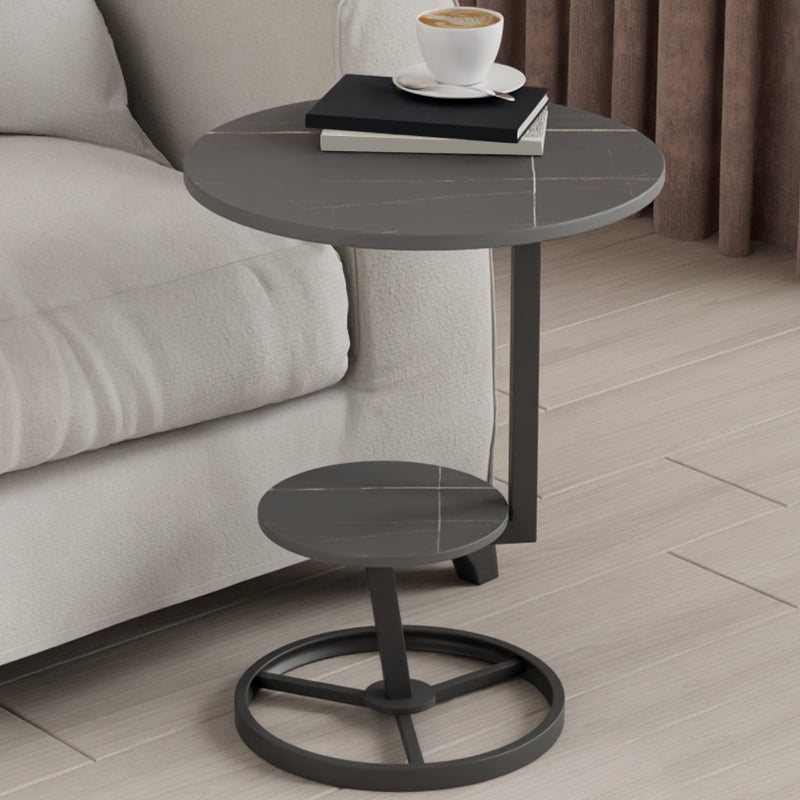 Modern Double Tier Side End Table Round Corner Table for Living Room