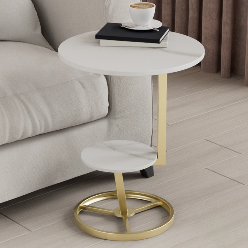 Modern Double Tier Side End Table Round Corner Table for Living Room