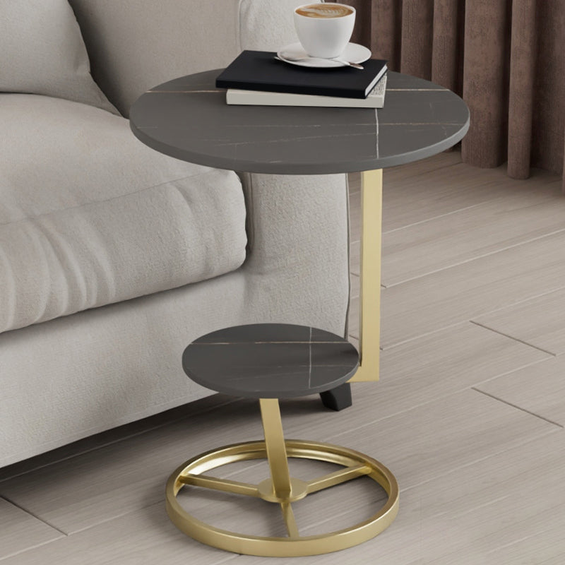 Modern Double Tier Side End Table Round Corner Table for Living Room