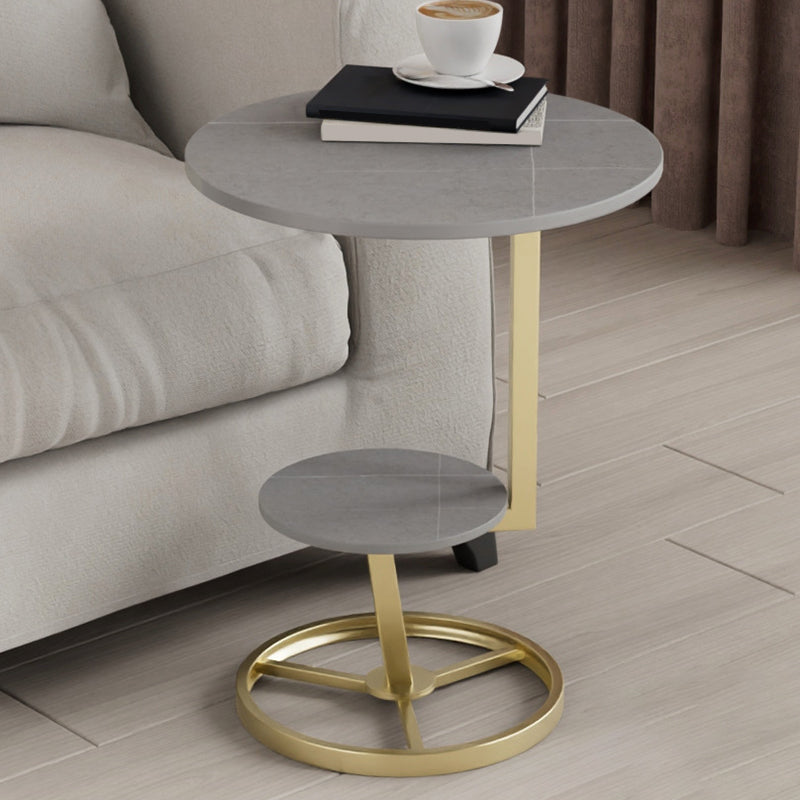 Modern Double Tier Side End Table Round Corner Table for Living Room