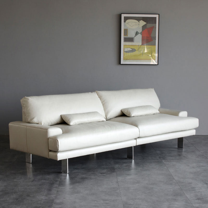 Recessed Arm Pillow Back Sofa Modern White Leather 3/4-seat Sofa