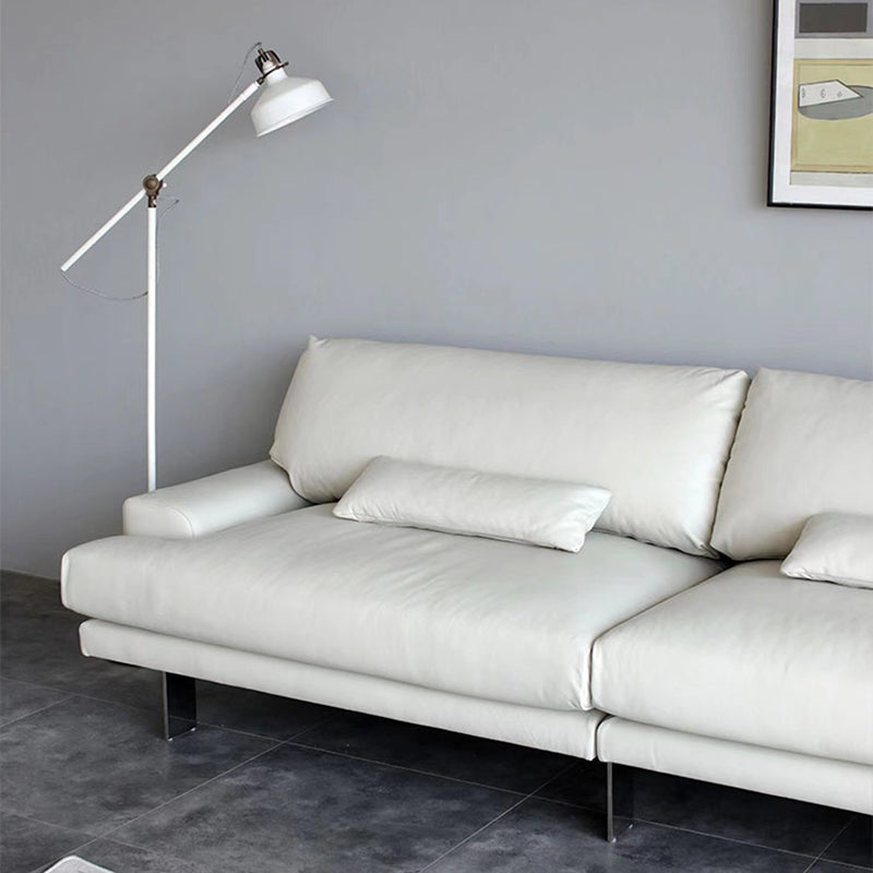 Recessed Arm Pillow Back Sofa Modern White Leather 3/4-seat Sofa