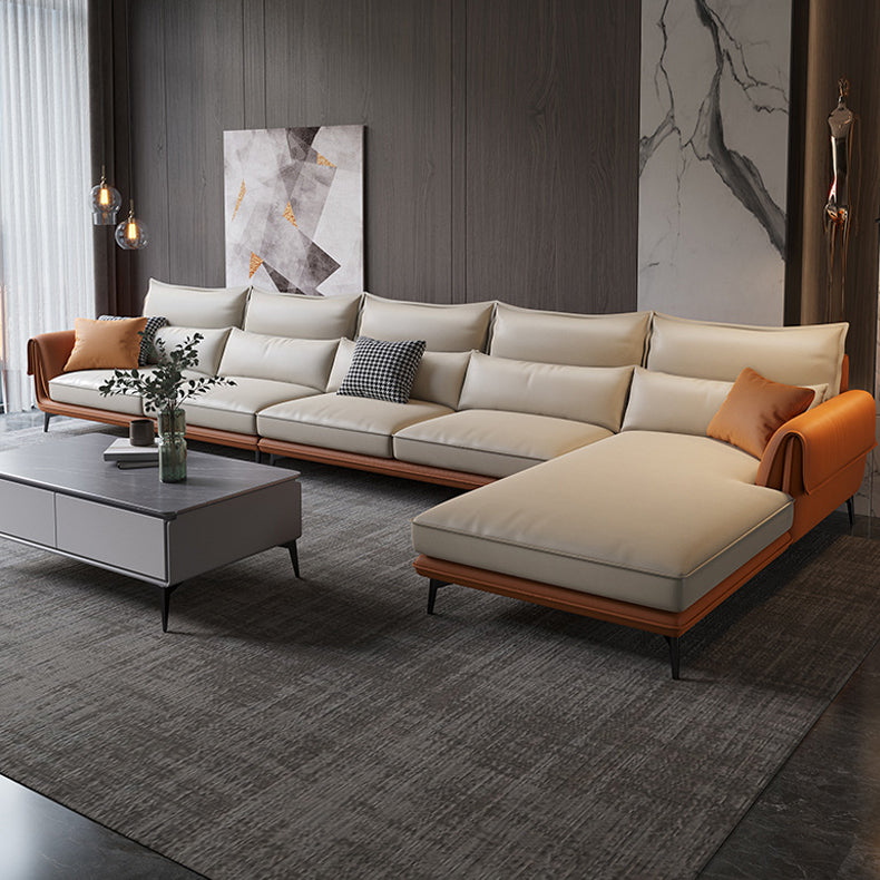 Flared Arm Sectional with Chaise Orange Faux Leather 4-seat Sectional