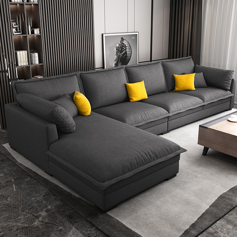 4-seater Fabric Slipcovered Sectional L-shape Square Arm Sectional Sofa