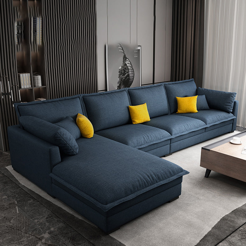 4-seater Fabric Slipcovered Sectional L-shape Square Arm Sectional Sofa