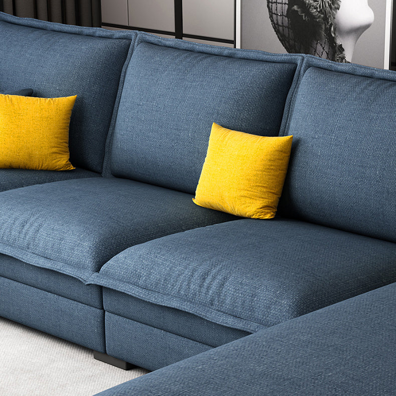 4-seater Fabric Slipcovered Sectional L-shape Square Arm Sectional Sofa