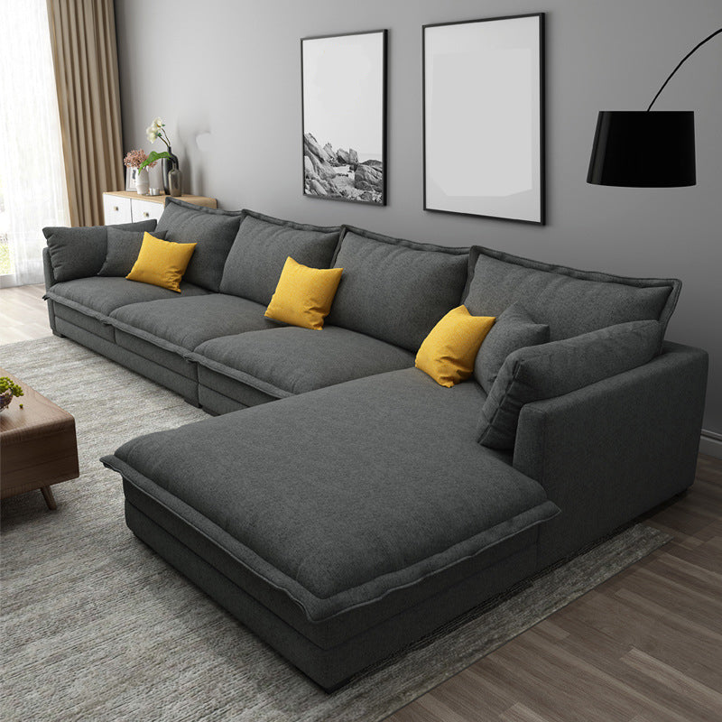 4-seater Fabric Slipcovered Sectional L-shape Square Arm Sectional Sofa