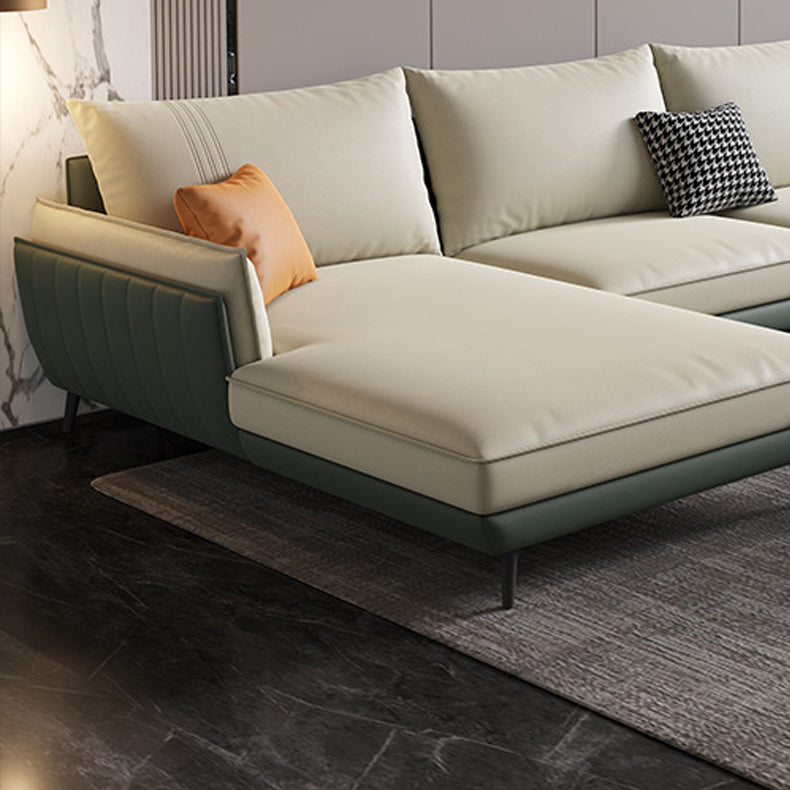 34.64" H Pillow Top Arm Sectional Faux Leather L-shape Sectional