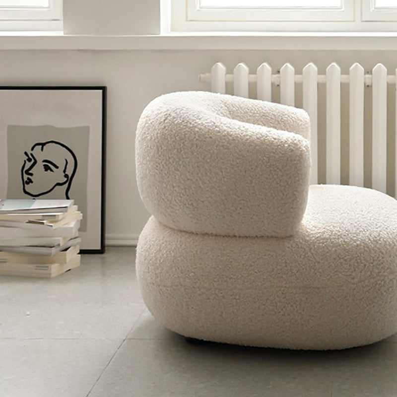 31.88" Wide Wool Barrel Chair Beige Barrel Accent Chair with Footrest