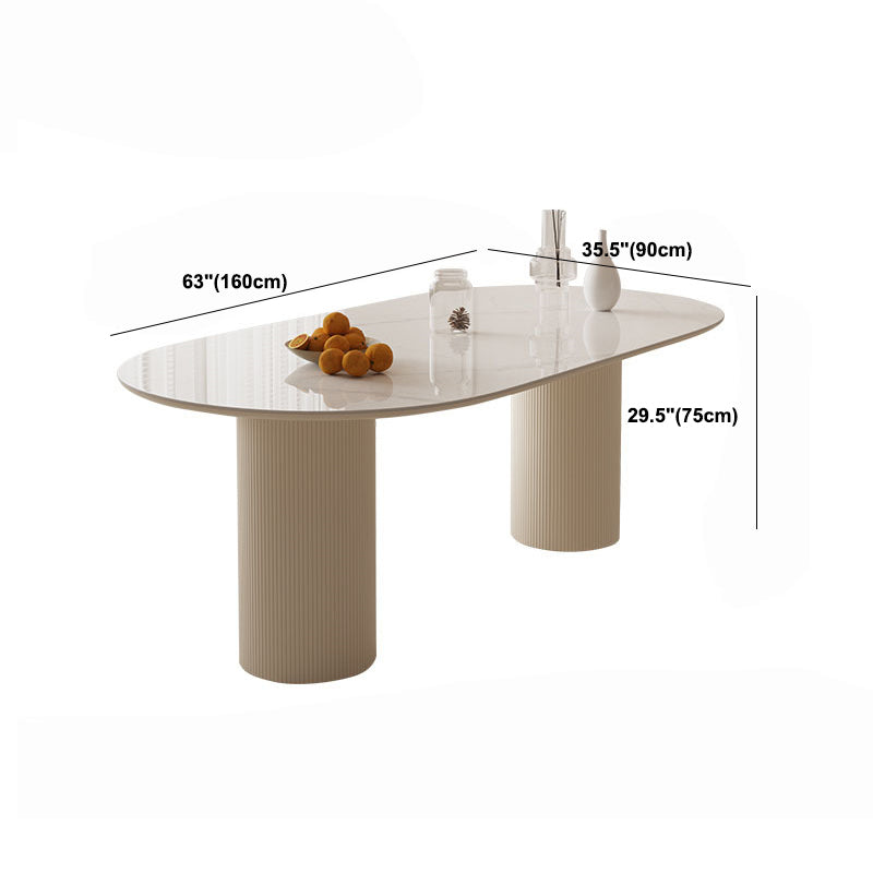 Modern Double Pedestal Dining Table Stone Dinner Table in White