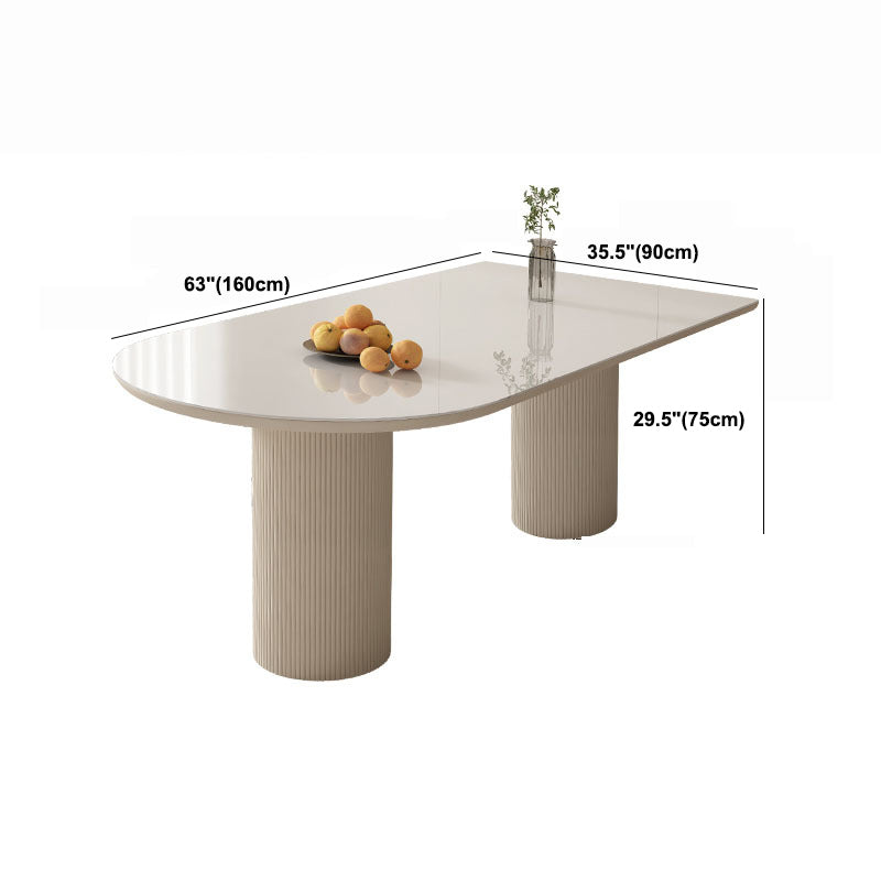 Modern Double Pedestal Dining Table Stone Dinner Table in White